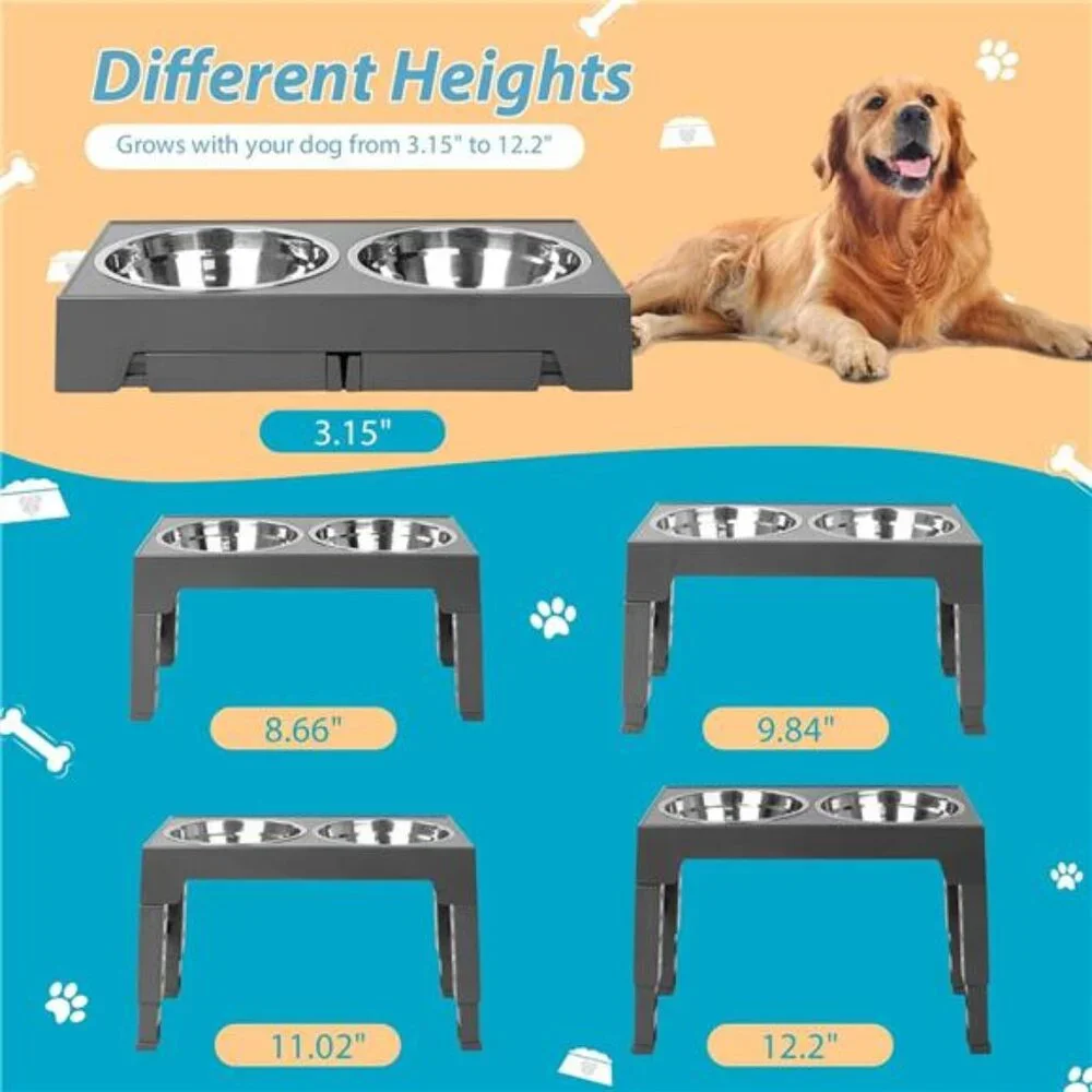 Elevated Dog Bowls with 2 Stainless Steel Dog Food Bowls, Raised Dog Bowl
